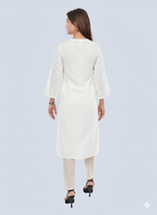 White Shireen Dyed Long Cotton Kurti