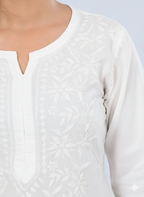 White Shireen Dyed Long Cotton Kurti