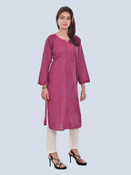 Wine Shireen Dyed Long Cotton Kurti