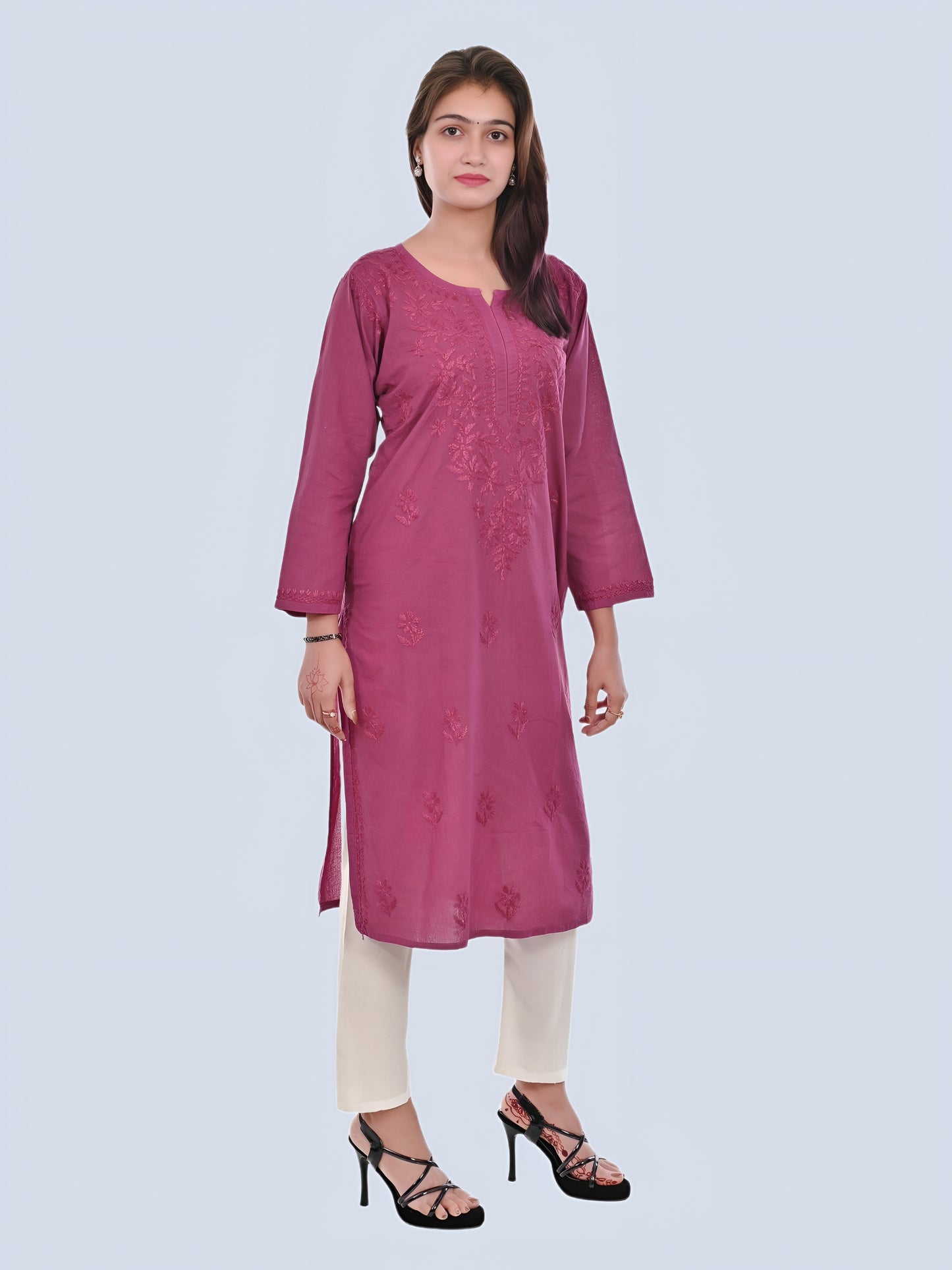 Wine Shireen Dyed Long Cotton Kurti
