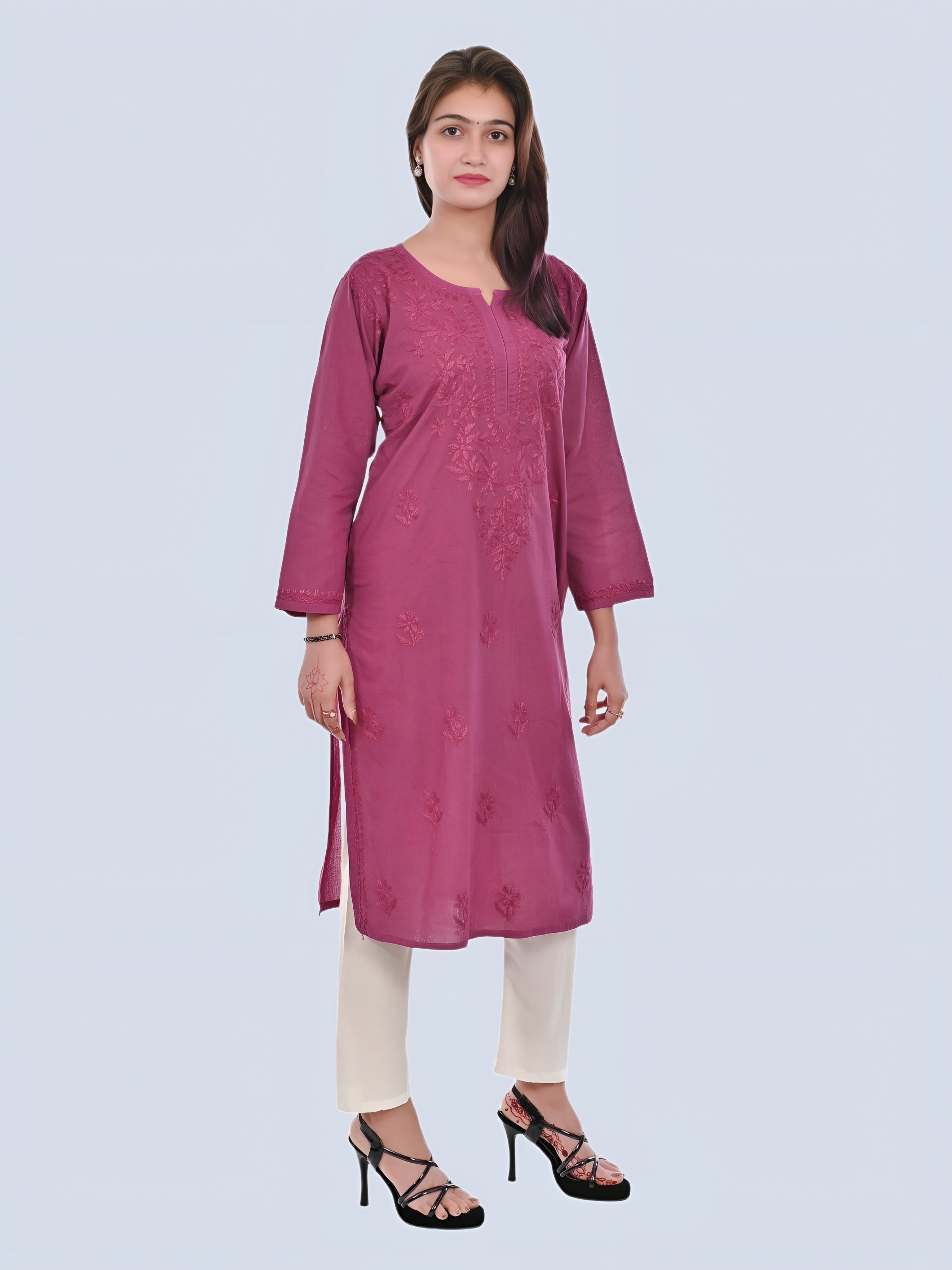 Wine Shireen Dyed Long Cotton Kurti