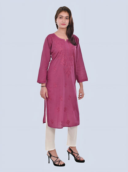 Wine Shireen Dyed Long Cotton Kurti