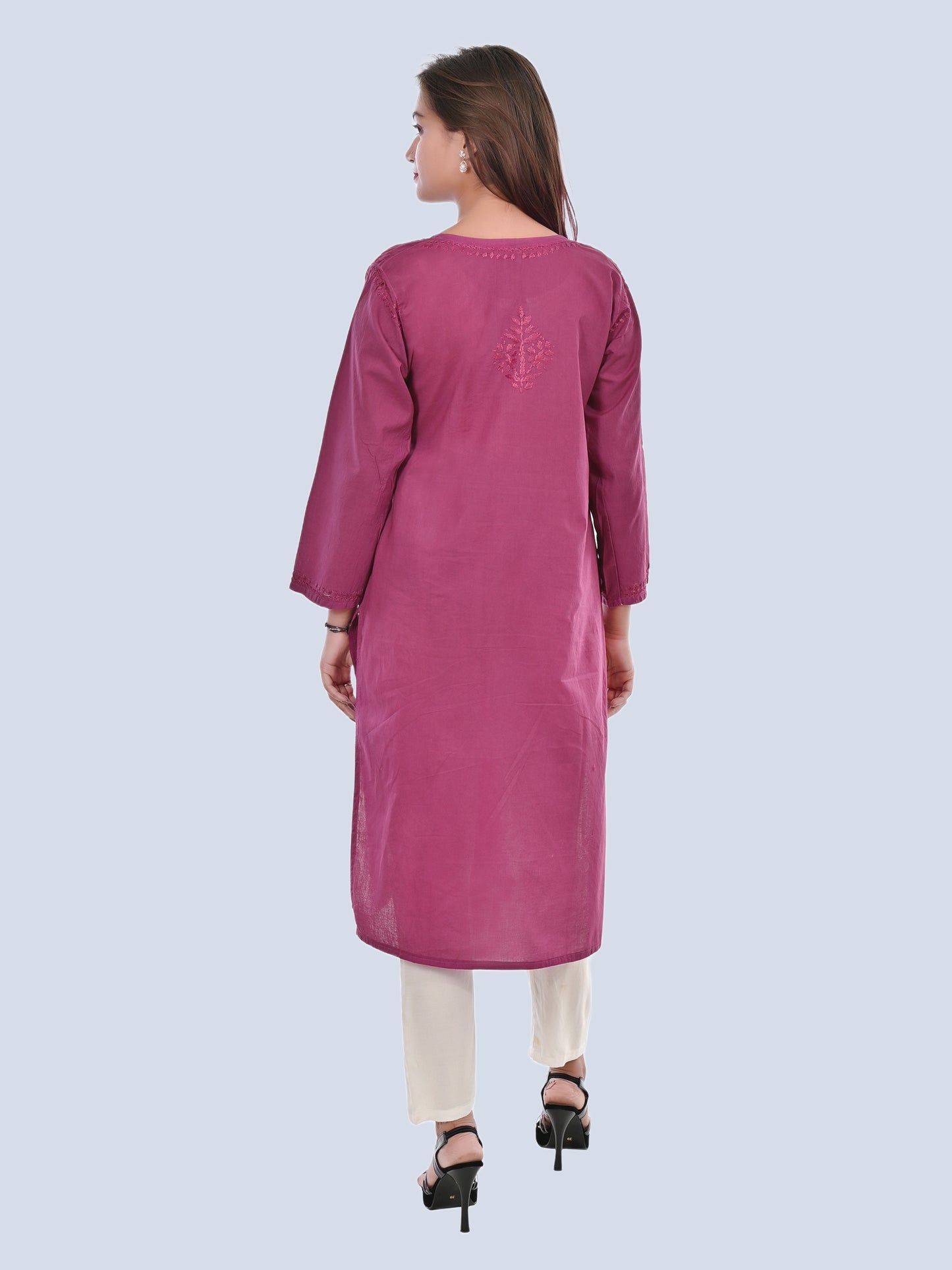 Wine Shireen Dyed Long Cotton Kurti