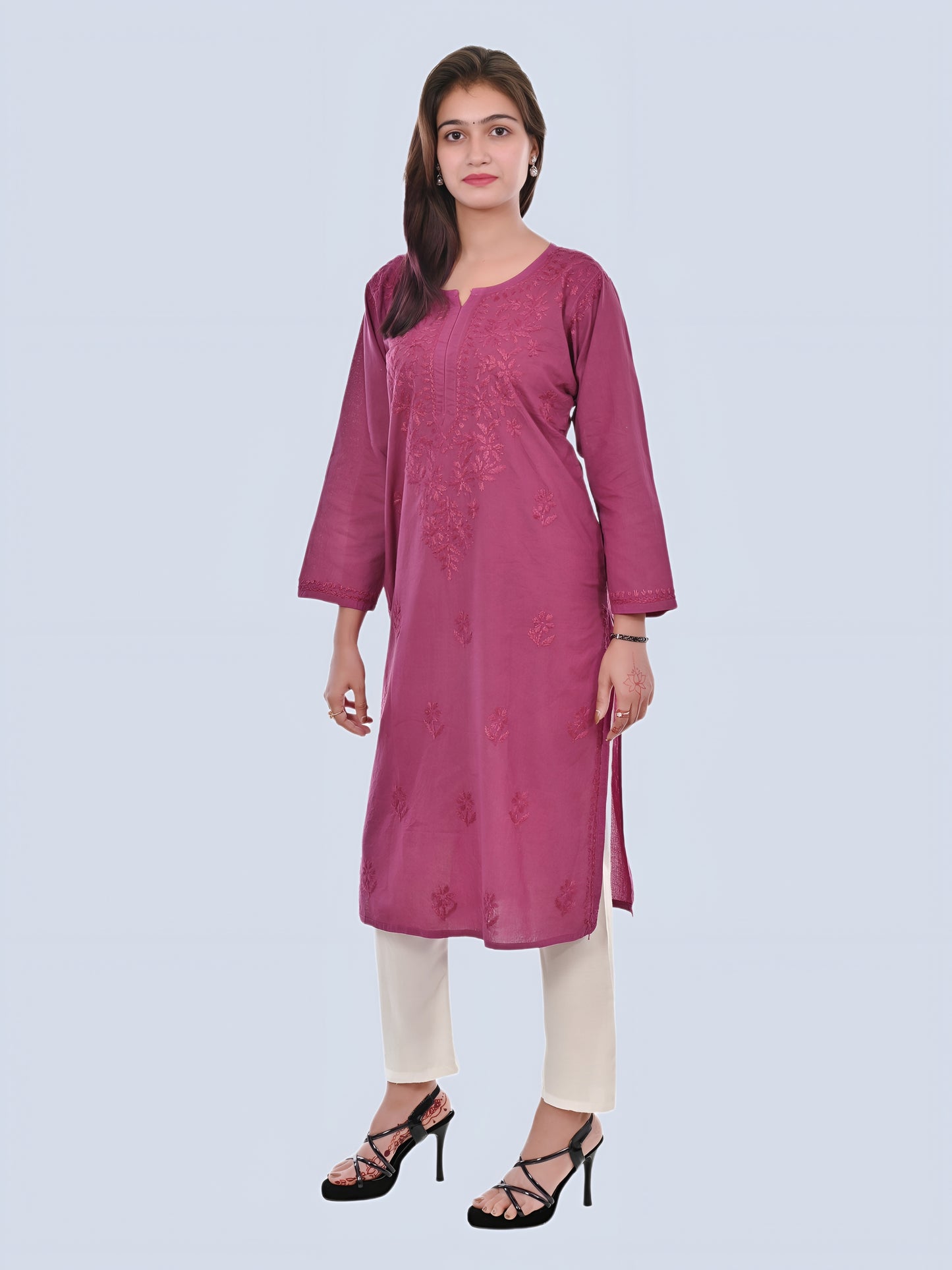 Wine Shireen Dyed Long Cotton Kurti