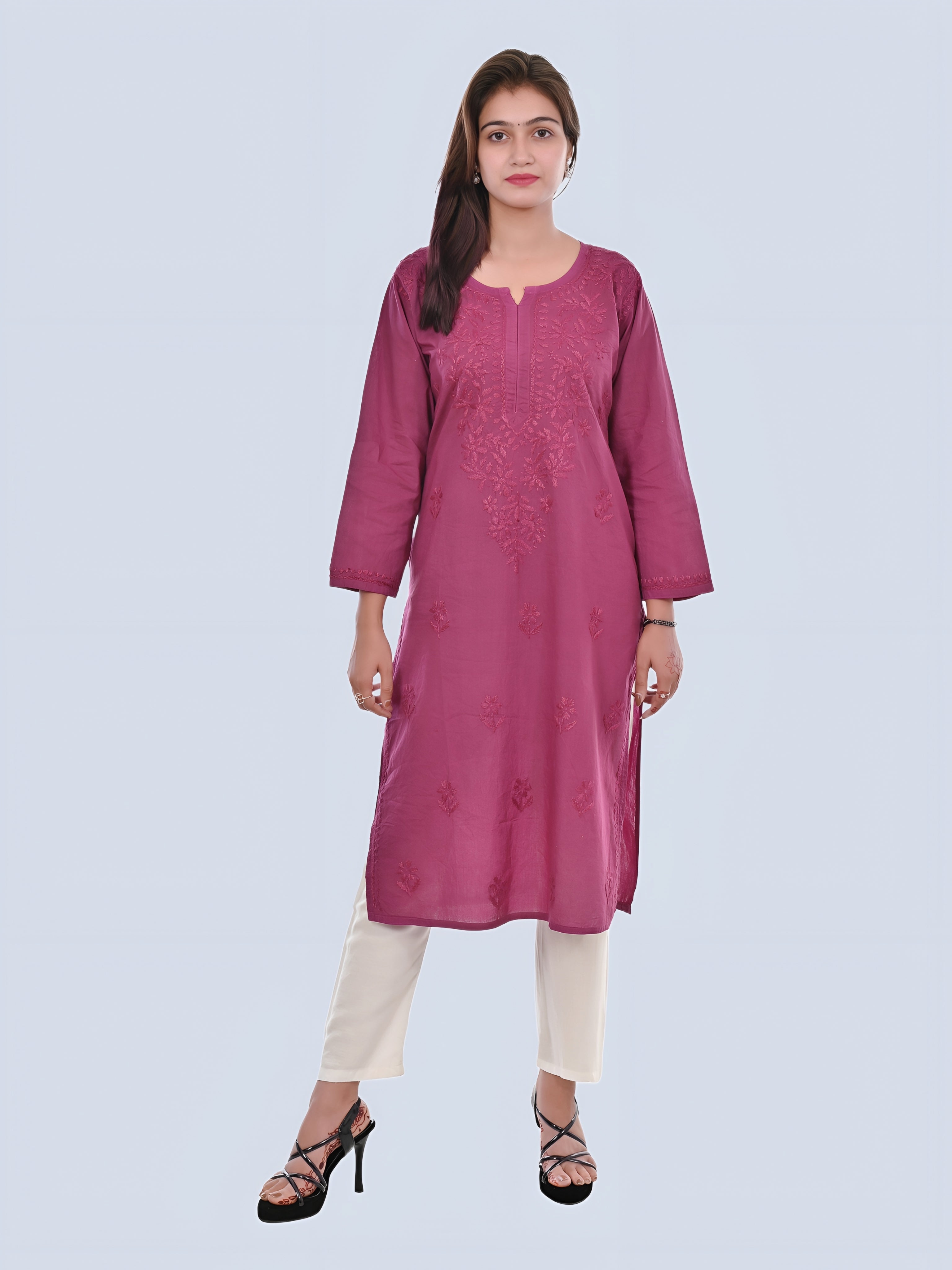 Wine Shireen Dyed Long Cotton Kurti