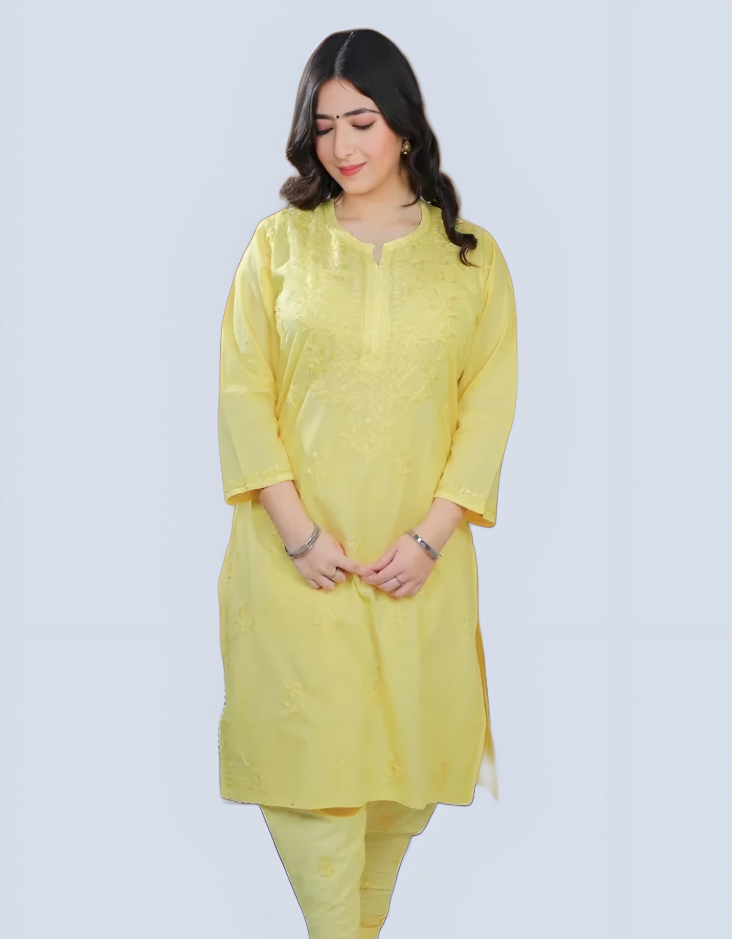 Yellow Shireen Dyed Long Cotton Kurti