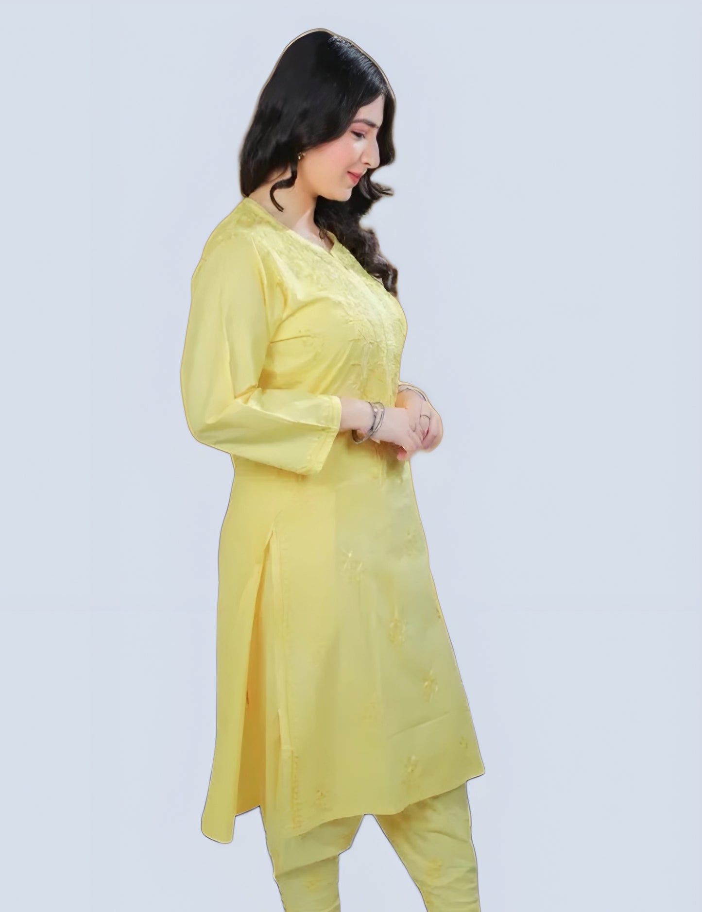 Yellow Shireen Dyed Long Cotton Kurti