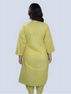 Yellow Shireen Dyed Long Cotton Kurti