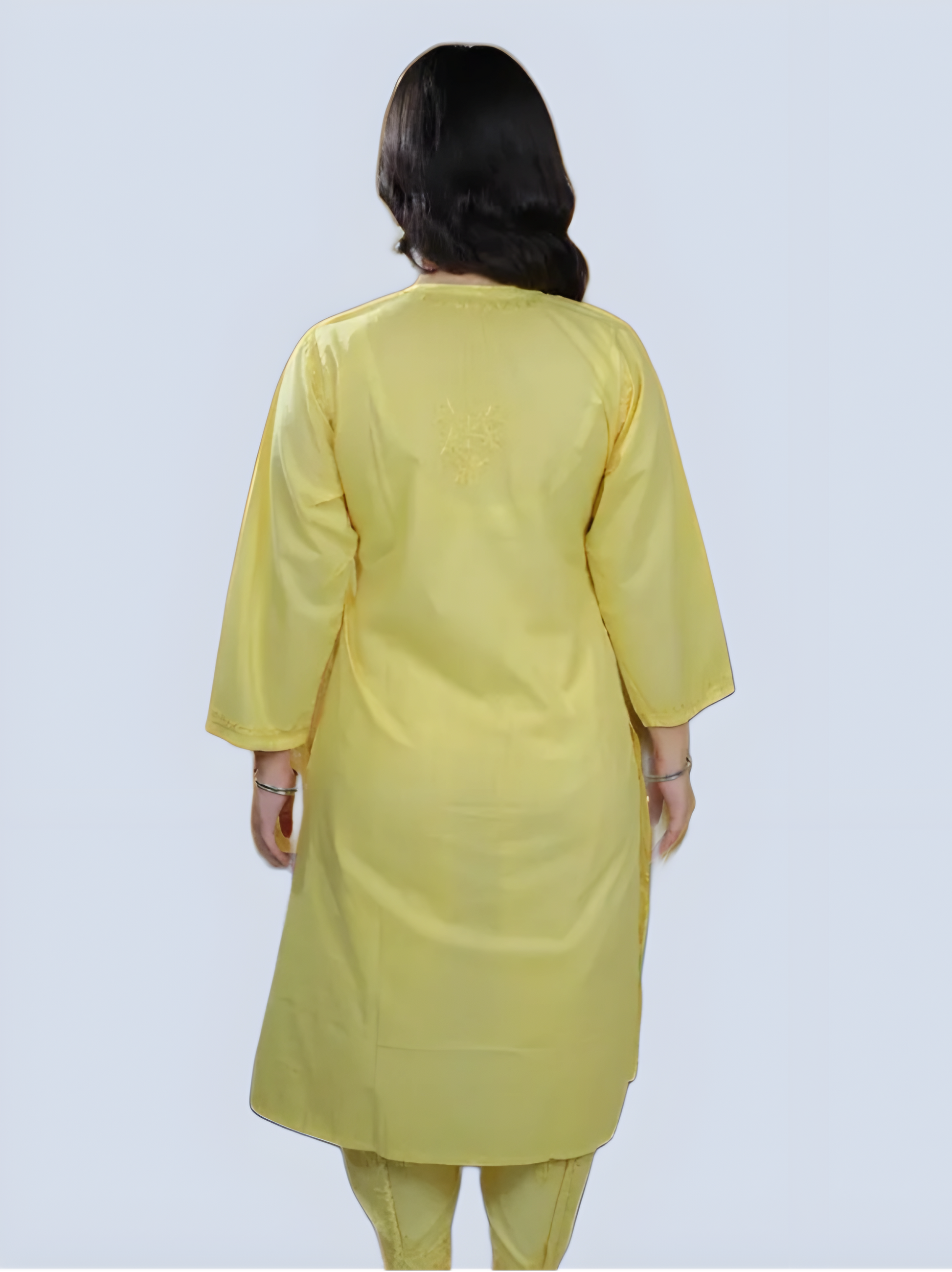 Yellow Shireen Dyed Long Cotton Kurti