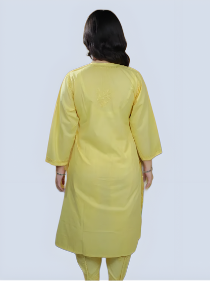 Yellow Shireen Dyed Long Cotton Kurti