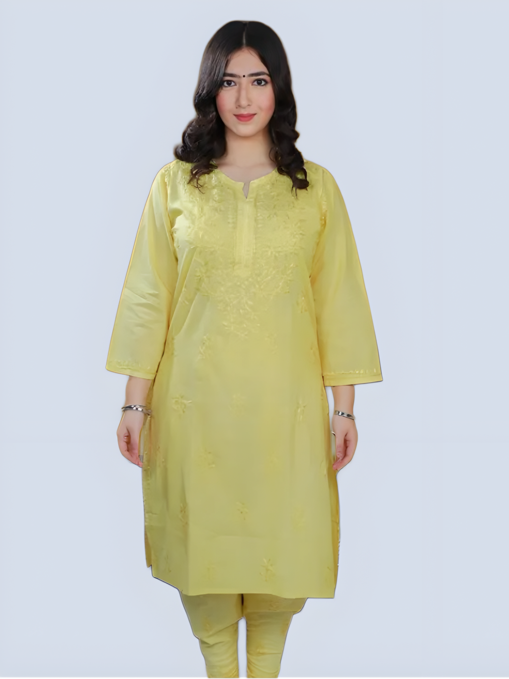 Yellow Shireen Dyed Long Cotton Kurti