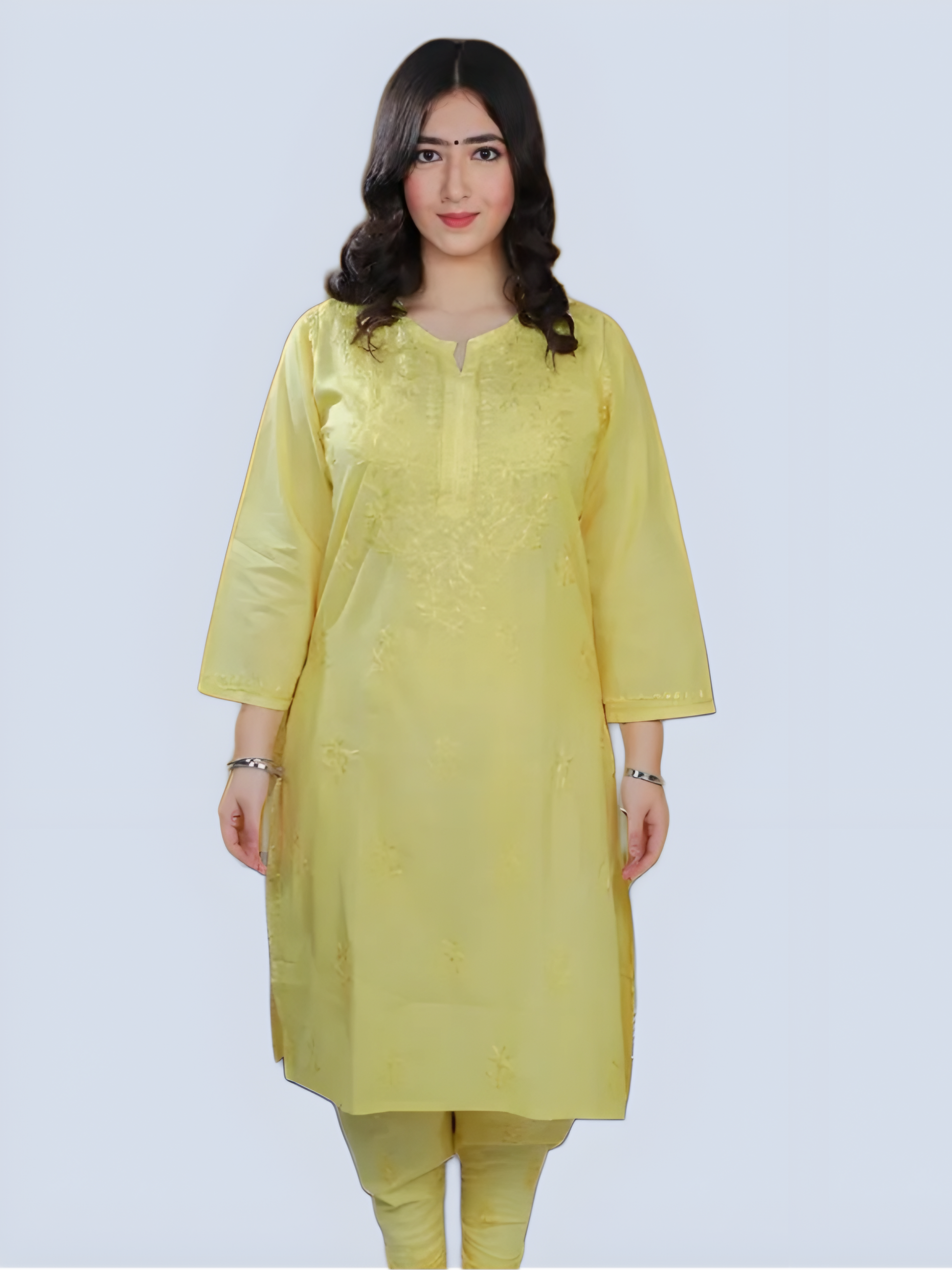 Yellow Shireen Dyed Long Cotton Kurti