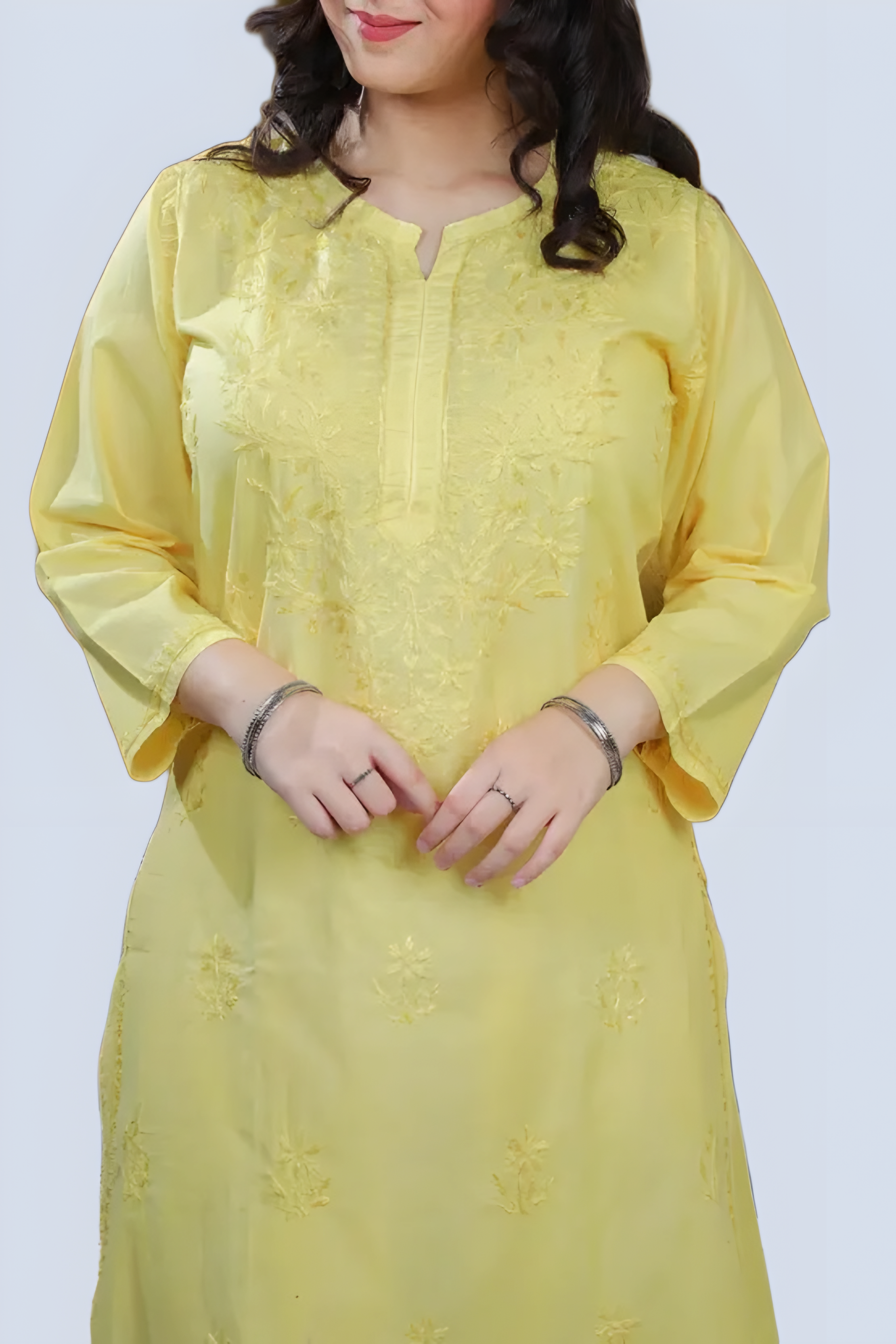Yellow Shireen Dyed Long Cotton Kurti