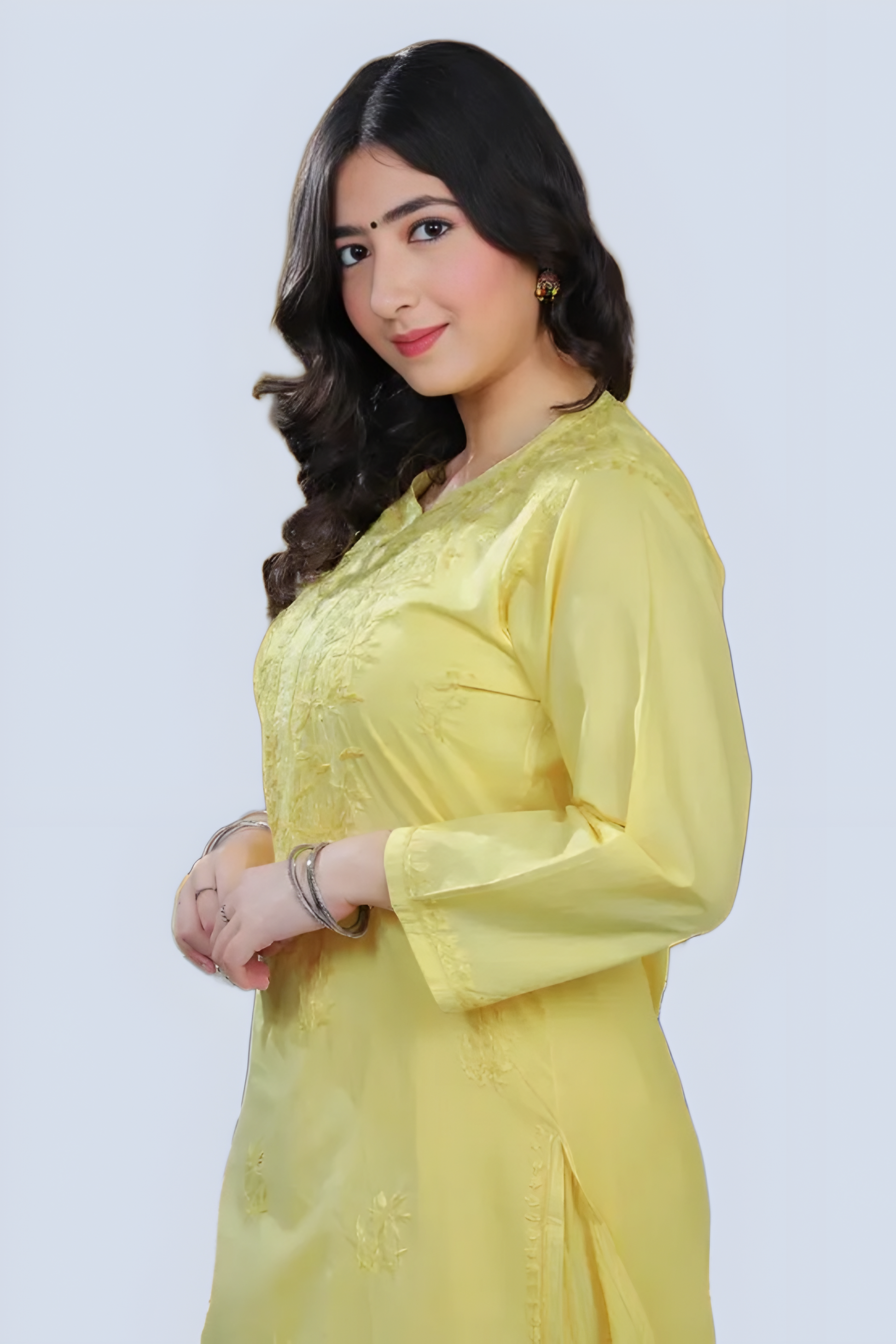 Yellow Shireen Dyed Long Cotton Kurti