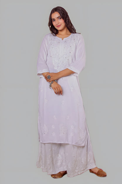 Sadaf Chikankari Handwork Rayon Kurta & Palazzo Set with Muquesh Embellishments
