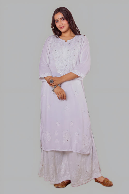 Sadaf Chikankari Handwork Rayon Kurta & Palazzo Set with Muquesh Embellishments