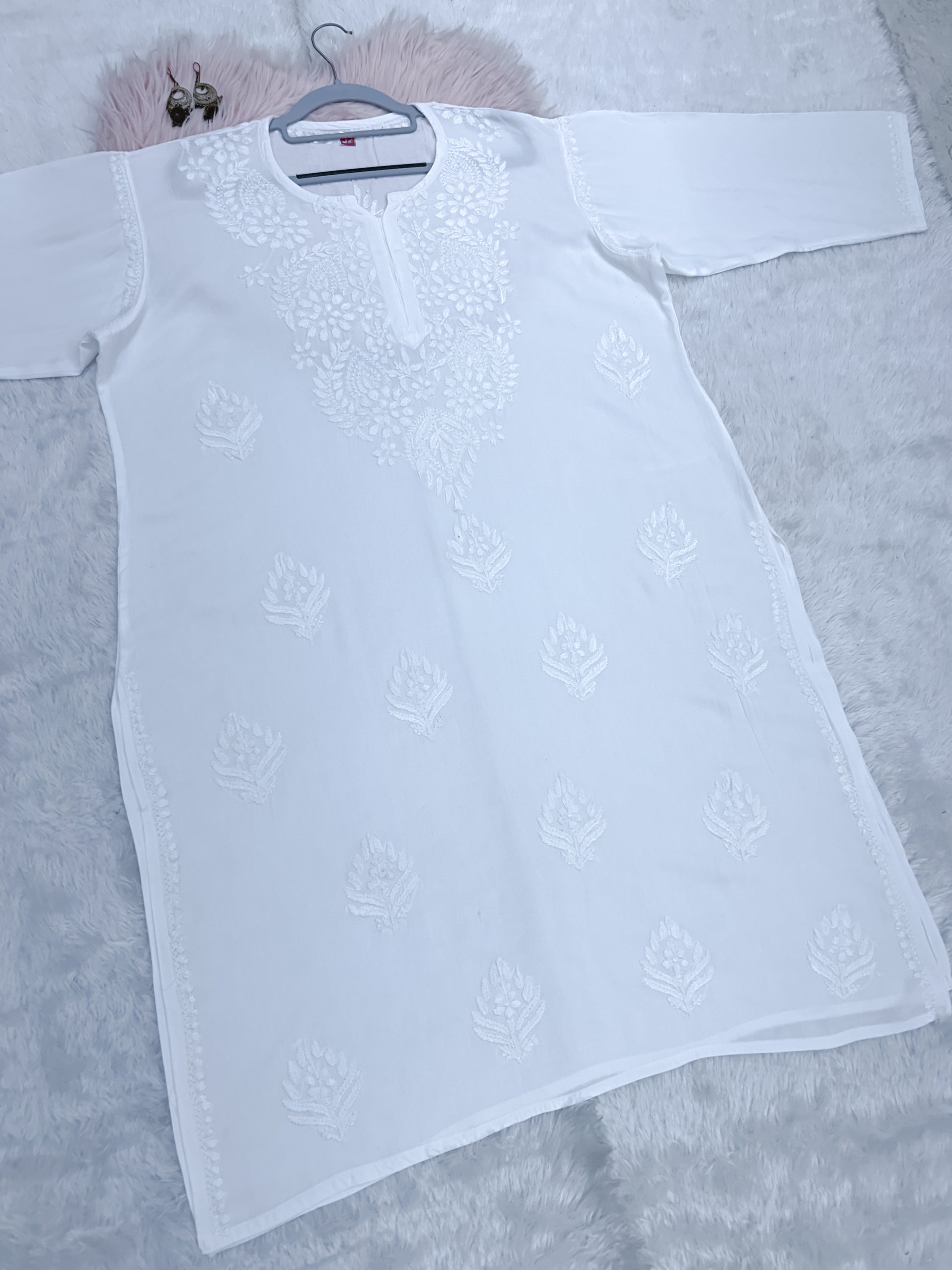 White rayon plus size chikankari kurti 1