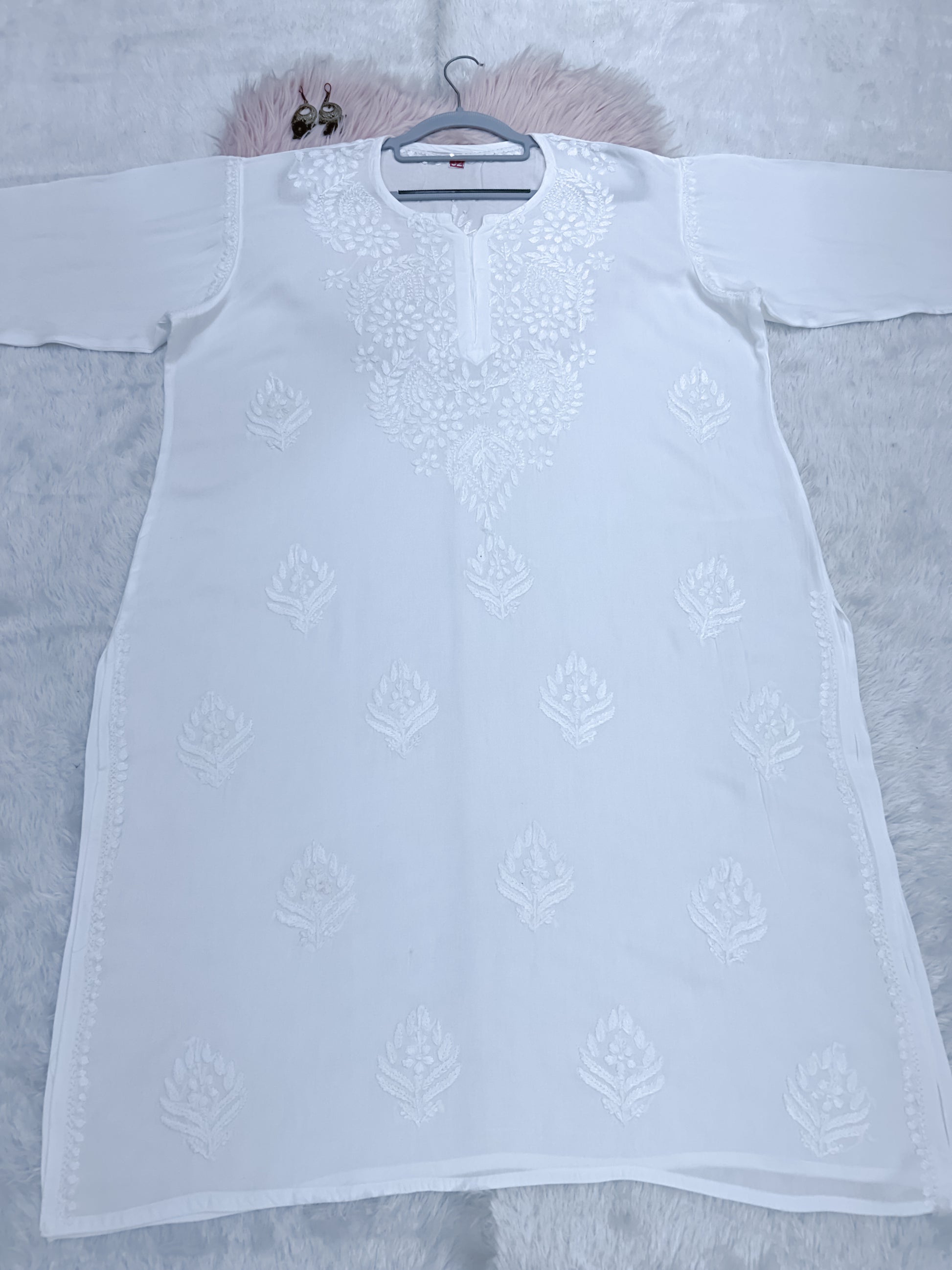 White rayon plus size chikankari kurti 2
