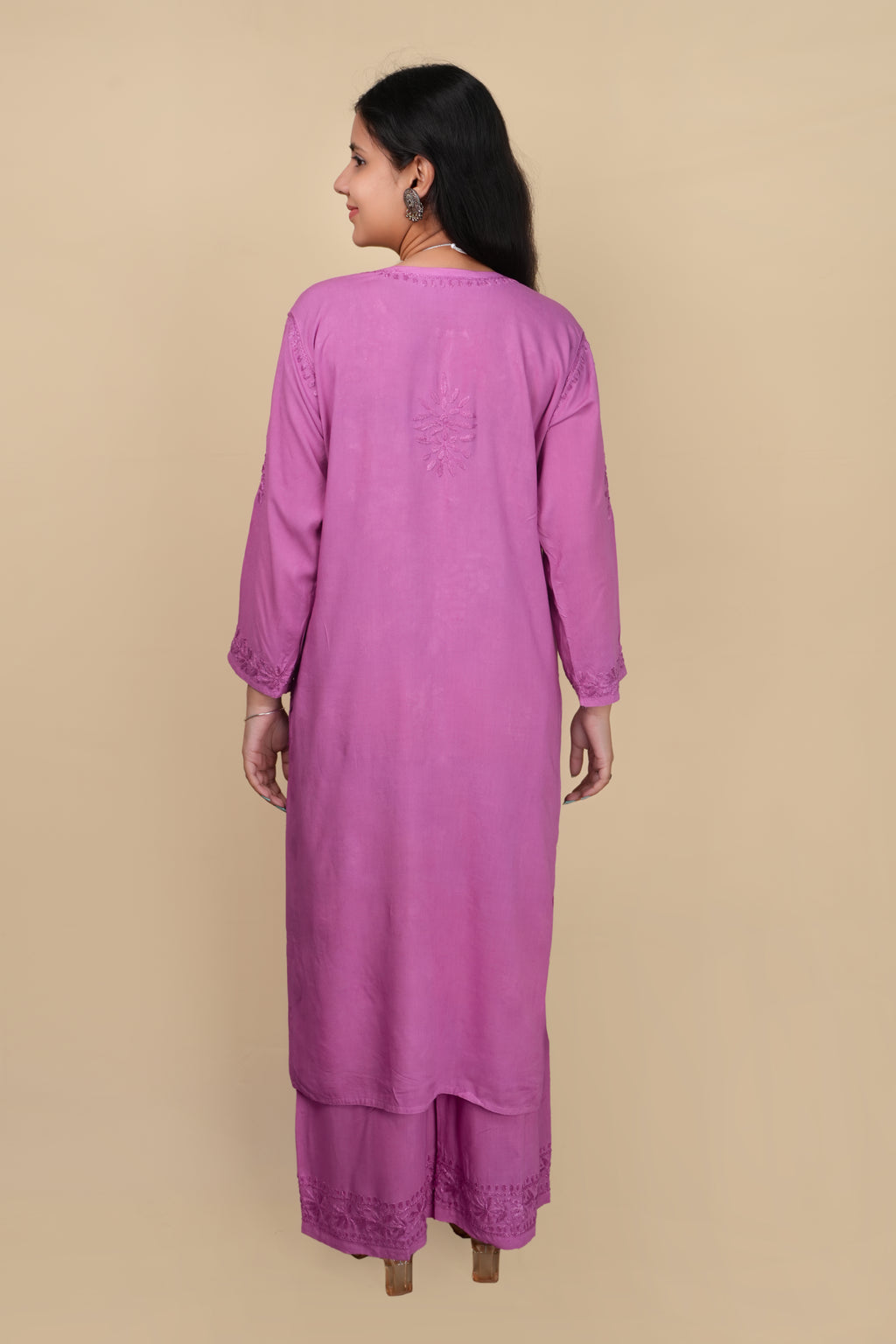 Wine Aroos Dyed Rayon Kurti & Palazzo Set