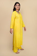 Yellow Aroos Dyed Rayon Kurti & Palazzo Set