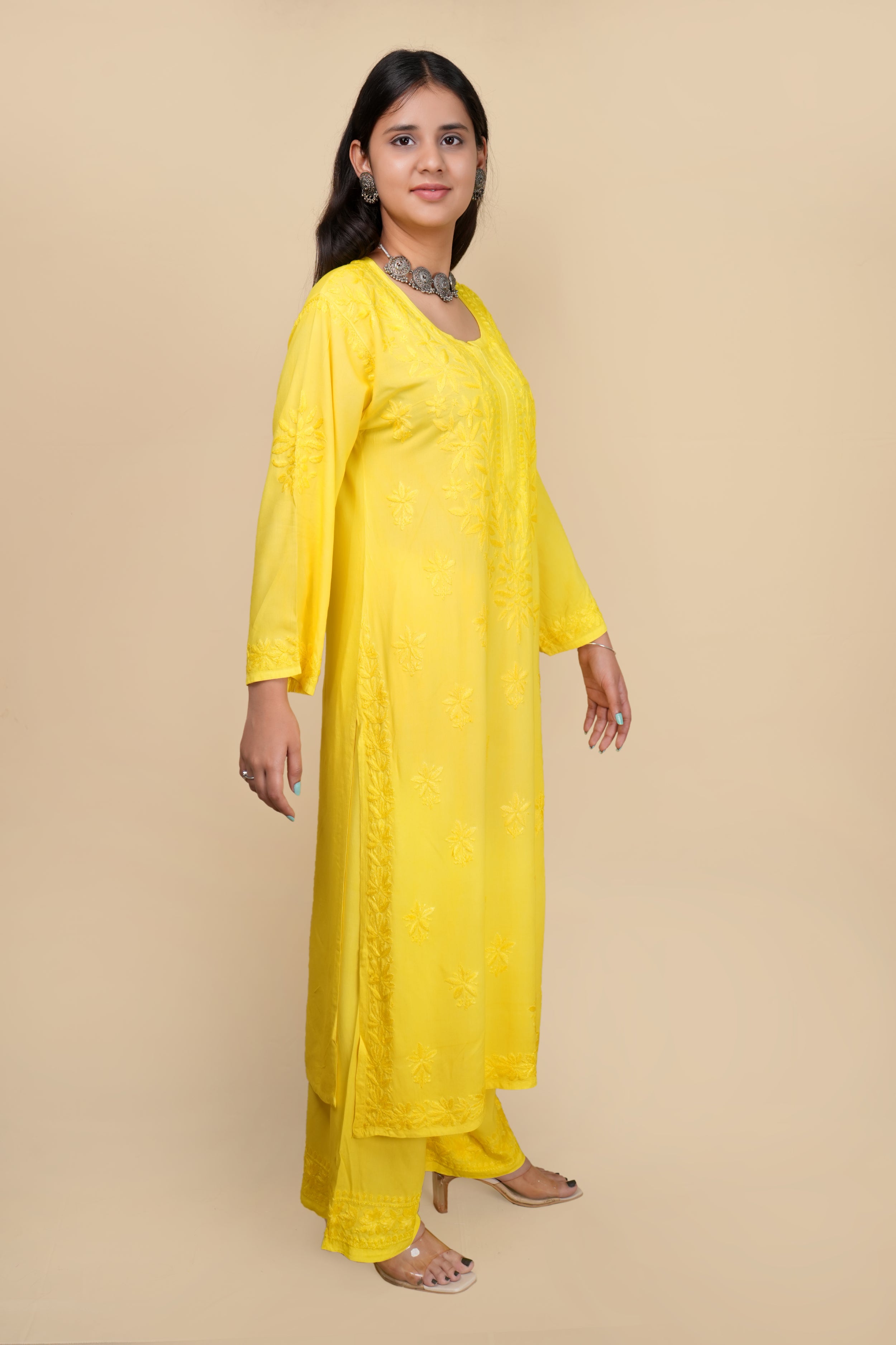 Yellow Aroos Dyed Rayon Kurti & Palazzo Set
