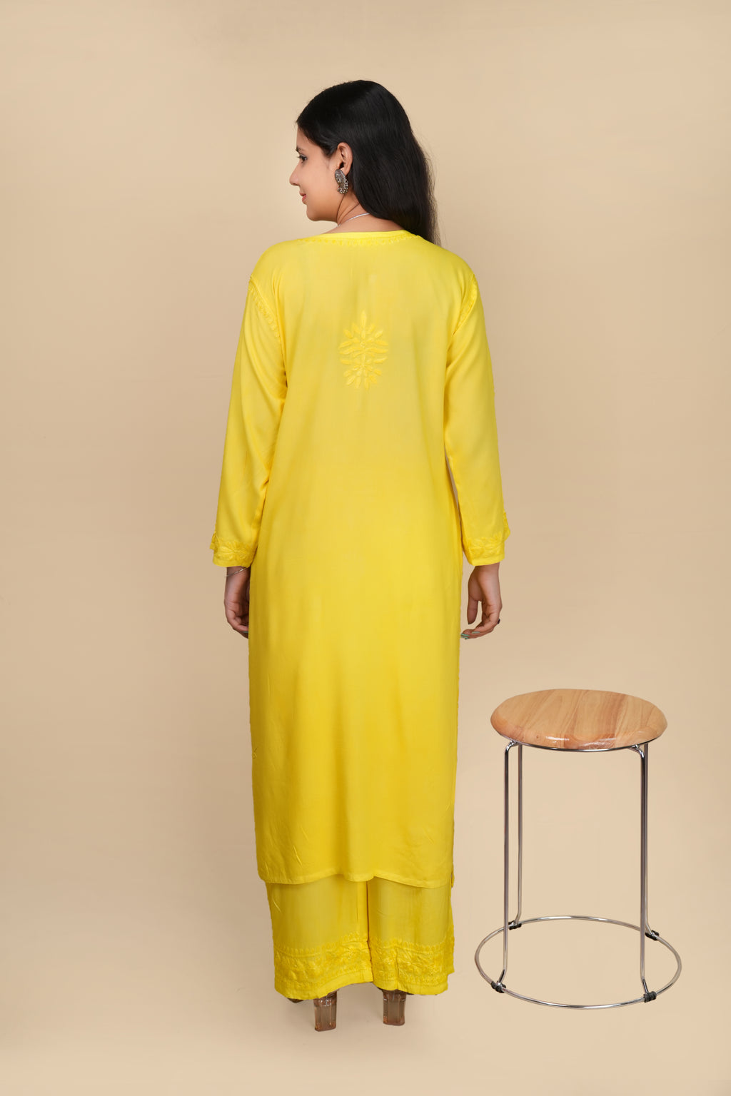 Yellow Aroos Dyed Rayon Kurti & Palazzo Set