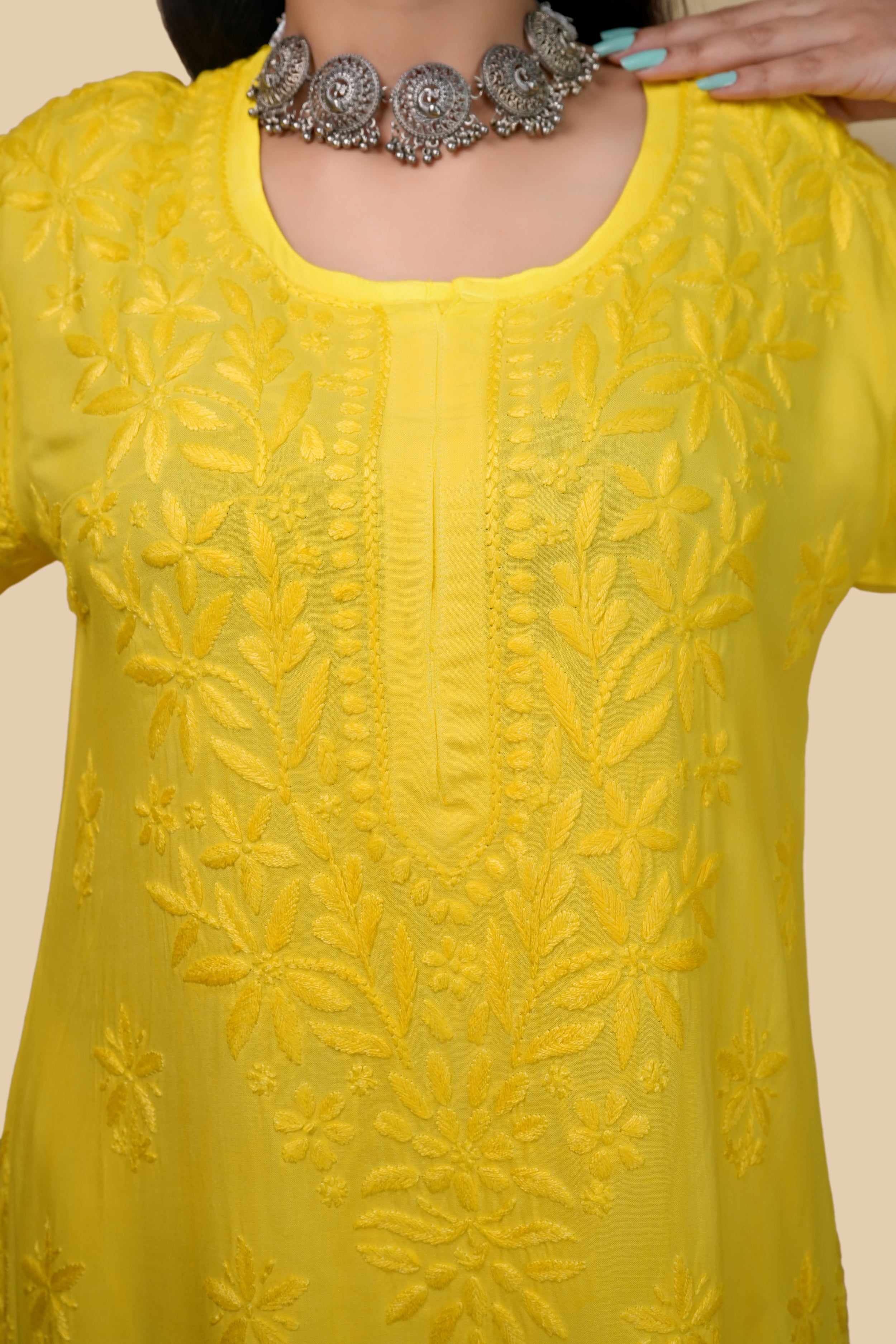 Yellow Aroos Dyed Rayon Kurti & Palazzo Set
